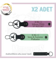 Hız Severlere, İsim Plaka ve B Rh (-) Kan Grubu Yazılı x2 Anahtarlık Set, Hediyelik, Yeşil-Pembe-Syh (Çok Renkli)
