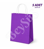 22x16 cm Hediyelik Kağıt Çanta Mor 5 Adet