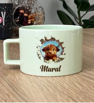 Kişiye Özel 3D Efektli Yavru Boğa Hediye Pastel Fincan İsimli İsim Yazılı (Yeşil)
