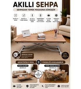 Akıllı Sehpa Mdf Efesçam Oval Köşe Alt Krom Kaplama