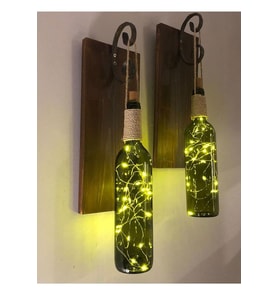 Led Işıklı Ceviz Renkli Duvar Aplik 2'li Set (Çok Renkli)