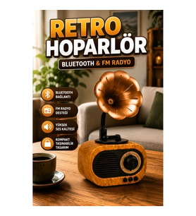 Retro Mini Bluetooth Hoparlör FM Radyo USB SD AUX Destekli 5W Kablosuz Müzik Çalar