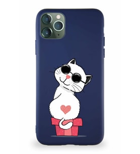 Apple iPhone 11 Pro Max Soft Premier Kapak Coolcat Tasarımlı Silikon Kılıf - Lacivert (Şeffaf)