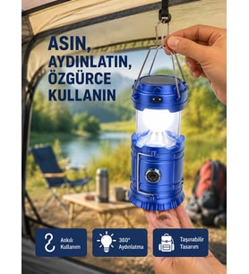 Güneş Enerjili Katlanabilir Kızaklı Kamp Feneri – USB Şarjlı, Çok Yönlü ve Dayanıklı Tasarım