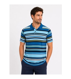 Erkek Çizgili Polo Yaka Tişört Kısa Kol Yazlık T-Shirt Regular Fit - Mavi