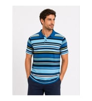 Erkek Çizgili Polo Yaka Tişört Kısa Kol Yazlık T-Shirt Regular Fit - Mavi