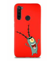 Xiaomi Redmi Note 8 Soft Premier Kapak Plankton Tasarımlı Silikon Kılıf - Kırmızı (Şeffaf)
