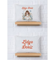 Pia Baby Premium %100 Pamuk İkili İsim Yazılı Kız Bebek Yastık Kılıfı – 35x45 cm Organik Baskı 5077-13 (Ekru)