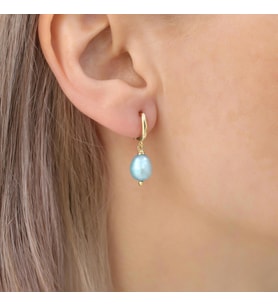 925 Ayar Gümüş Barock Fresh Blue Tatlısu İncisi Küpe-8mm (Gold)
