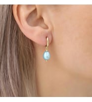 925 Ayar Gümüş Barock Fresh Blue Tatlısu İncisi Küpe-8mm (Gold)