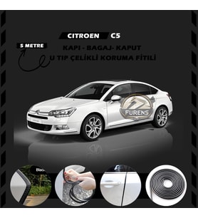 Citroen C5 Oto Araç Kapı Koruma Fitili 5metre Parlak Siyah Renk