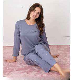 Pijamoni Kadın Milan Bisiklet Yaka Uzun Kol İnce Pijama Takımı 7600/39 - 1 Adet (Lila)