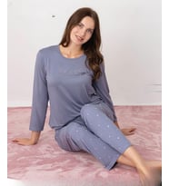 Pijamoni Kadın Milan Bisiklet Yaka Uzun Kol İnce Pijama Takımı 7600/39 - 1 Adet (Lila)