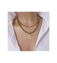 Minimal Haki İkili Kolye Kristal Boncuk & Tatlı Su İncisi (Çok Renkli)