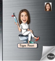 Kişiye Özel Dişci Doktor Kadın Ahşap Magnet -2