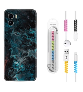 Vivo Y15S Y32 Y33S Y51 Y53S Kılıf Kablo Koruma Spiral Silikon Colorful Abstract 1384