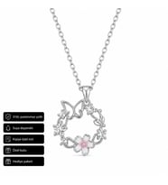 Butterfly Detaylı Çiçek Motifli 316L Çelik Kolye Hediye