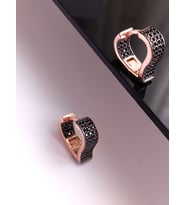 925 Ayar Gümüş Gold Siyah Taşlı Kalp Tasarım Trend Kadın Halka Küpe