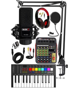 Stüdyo Ekipmanları Midi Live Paket-2 Ses Kartlı Mikser Midi Klavye MX-2020 Mikrofon Kulaklık