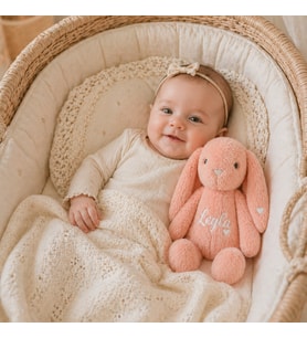 Somon Rengi 30 CM İsme Özel Bebek Hediyesi Peluş Tavşan