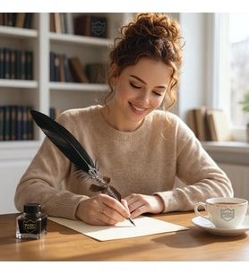 Kutulu Kuş Tüyü Divit Kalem Mürekkep Hokka Seti