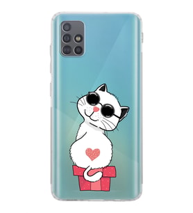 Samsung Galaxy A51  Kamera Korumalı  Kapak Cool Cat Tasarımlı  Şeffaf Kılıf