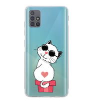 Samsung Galaxy A51  Kamera Korumalı  Kapak Cool Cat Tasarımlı  Şeffaf Kılıf