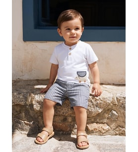 Civil Baby Çizgili 6-18 Ay Takım - Ekru