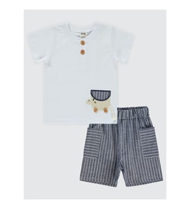 Civil Baby Erkek Bebek Şortlu Takım 6-18 Ay Ekru-Lacivert