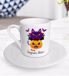 BK Gift Kişiye Özel Happy Halloween Tasarımlı Türk Kahvesi Fincanı-13