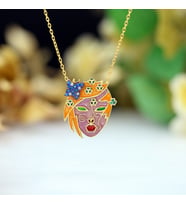 Opal Taşlı Renkli Mineli Japon Maske Gümüş Kolye