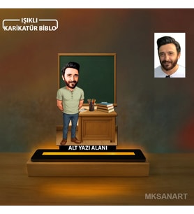 Fotoğraftan Kişiye Özel Erkek Sınıf Öğretmeni Karikatürlü 14 cm MDF Işıklı Biblo - Öğretmen Hediyesi Öğretmene Özel Hediye