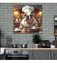 Kare Kanvas Mutfak Tablosu Aşçı Hayvanlar Bulldog Köpek