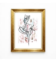 Tablore Tek Çizgi Kadın Figürlü Minimalist Altın Çerçeveli Modern Yatak Odası Tablosu