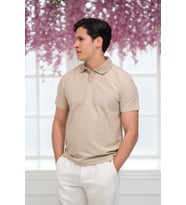 Slimfit Spor Örgü Kumaş Tek Düğme Polo Yaka T-shirt