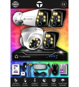 TURKNO 4 Kameralı Karie 1 İç Kamera Set 1 TB HDD Full HD Renkli Gece Görüşlü Güvenlik Kamerası Sistemi