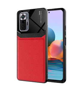 Xiaomi Redmi Note 10 Pro Kılıf ?Zore Emiks Deri Görünümlü Kılıf (Kırmızı)