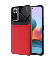 Xiaomi Redmi Note 10 Pro Kılıf ?Zore Emiks Deri Görünümlü Kılıf (Kırmızı)