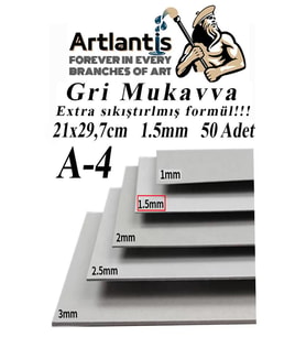 A4 Mukavva Gri 1.5 mm 50 Adet 1 Paket 21x29,7 cm A-4 Mukavva 1,5 mm Kalınlığında A-4 Mukavva