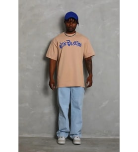 Erkek Baskılı T-Shirt Kısa Kol Bisiklet Yaka Regular Fit Rahat Kalıp Günlük Tişört - Bej