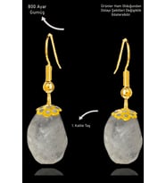 Sertifikalı Amorf Model Ham Kristal Kuvars Taşı Küpe - Gold Renkli (Beyaz)