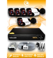 ELITCAM 5 Kameralı Panda 5 Dış Kamera Set HDD'siz Full HD Gece Görüşlü Güvenlik Kamerası Sistemi