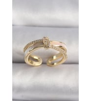 Pirinç Gold Renk Zirkon Taşlı Düğüm Model VIP Seri Kadın Yüzük (Altın)