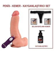 LilituShop 22,5 cm Belden Bağlamalı Titreşimli Realistik Dildo Penis Set