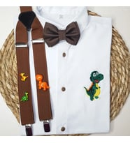 cool partyshop kahverengi dinozor konseptli erkek çocuk askı papyon gömlek