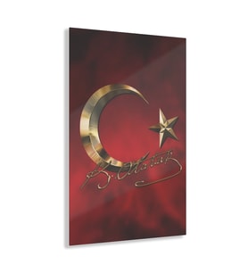 LEYLASER Atatürk İmzalı Türk Bayrağı Cam Tablo Duvar Dekoru (Karışık)