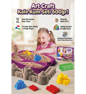Art Craft 600 gr Tepsili Şato Kinetik Kum Seti - Kurumayan Eğitici Oyun Kumu ve 5'li Kalıp