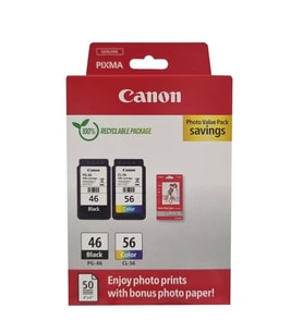 Canon PG-46 CL-56 Multipack 2'li Mürekkep Kartuş 50 adet 10x15 Fotoğraf Kağıdı Hediyeli