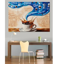 Espresso Kahve Mavi Sıçraması Sanat Dekoratif Kanvas - Mdf Ahşap Tablo