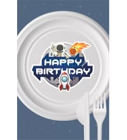Uzay Temalı Tabak Sticker (Etiket) 15'li * Yapışkanlı Kağıt